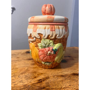 Unbranded Ceramic Cookie Jar "Harvest Basket" Tan/Orange Large